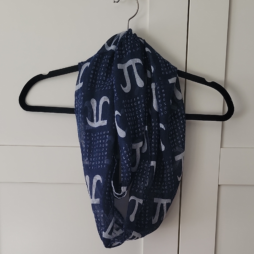 Navy Blue Infinity Scarf with White Pattern